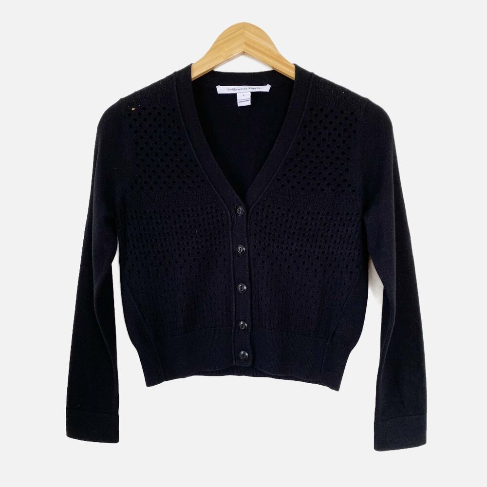 Diane von Furstenberg Dorothea Wool Cardigan Black Small